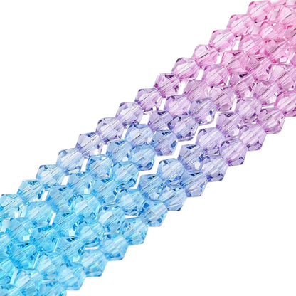 x1 Fil de Perles de verre – Biconiques facettées dégradées 6 mm – Rose, Bleu et Jaune