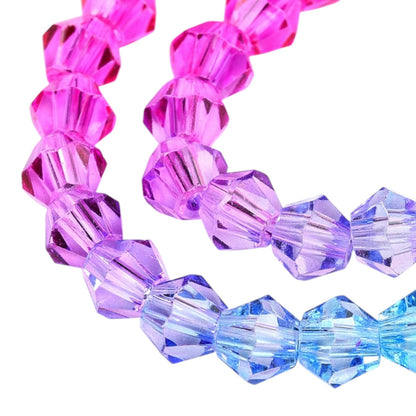 x1 Fil de Perles de verre – Biconiques facettées dégradées 6 mm – Fushia, Bleu, Violet et Jaune