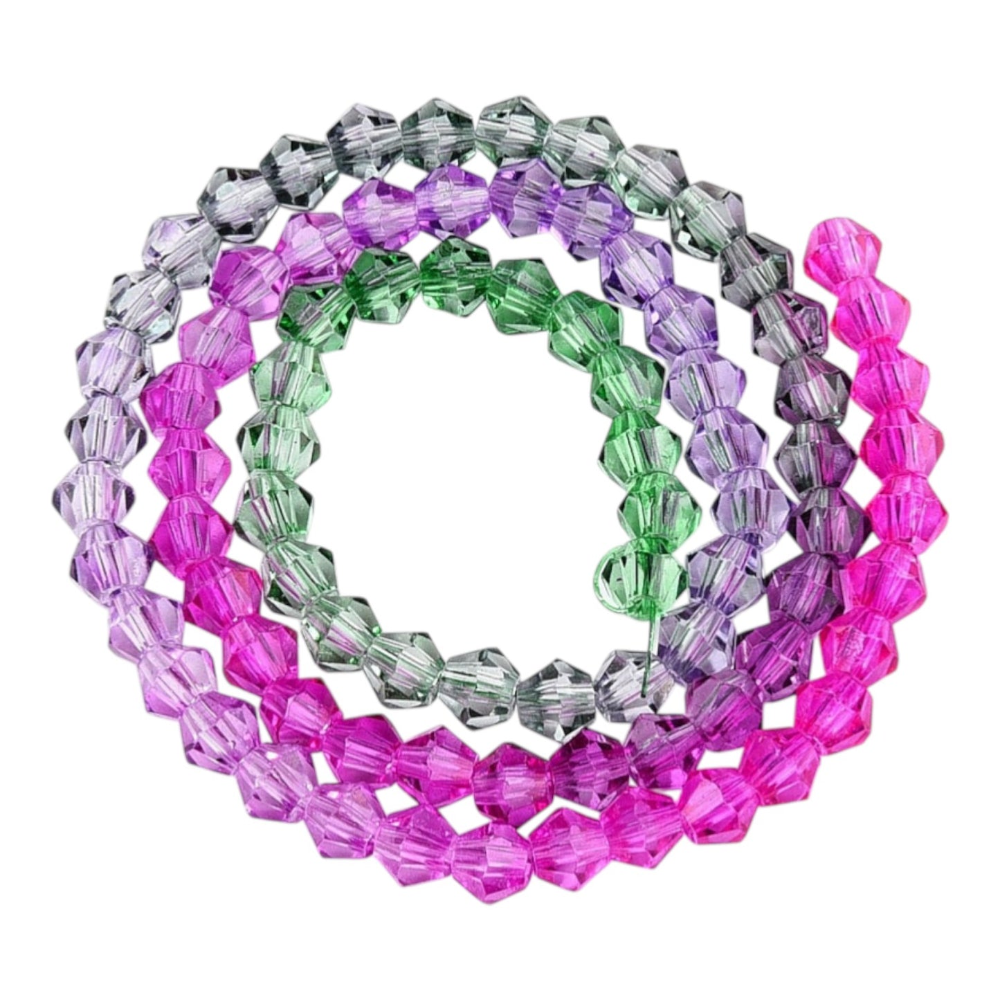 x1 Fil de Perles de verre – Biconiques facettées dégradées 6 mm – Fushia, Violet et Vert