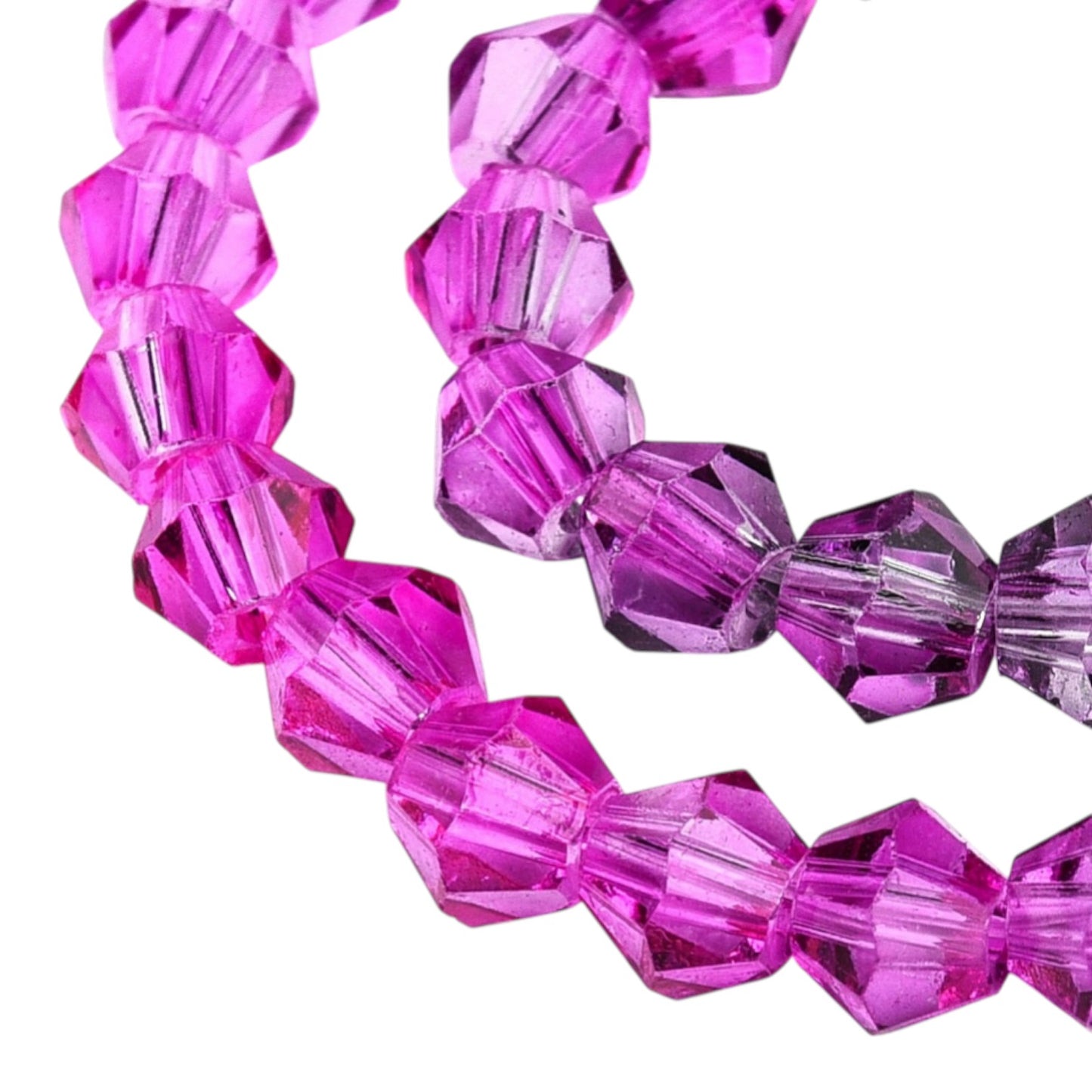 x1 Fil de Perles de verre – Biconiques facettées dégradées 6 mm – Fushia, Violet et Vert