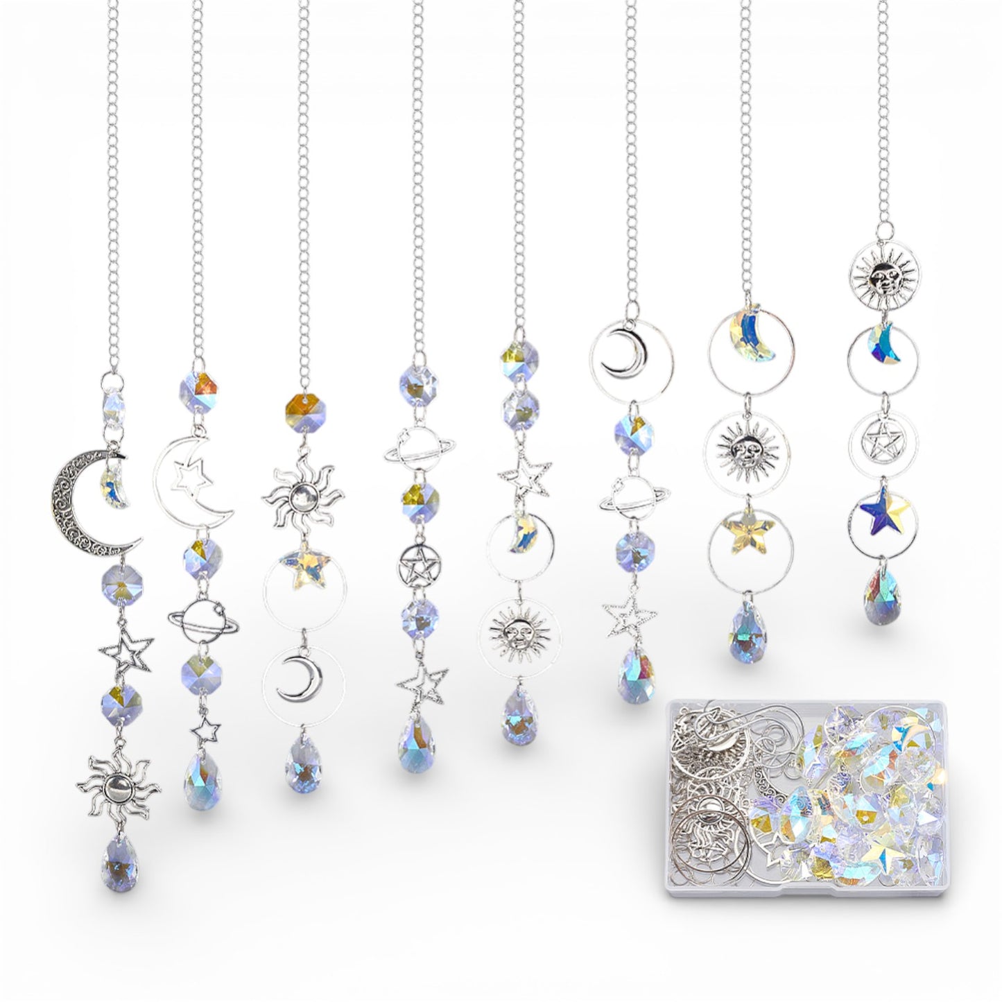 Kit DIY Attrapes Soleil – Thème Lune et Étoiles – Argenté (≈ 8 créations)