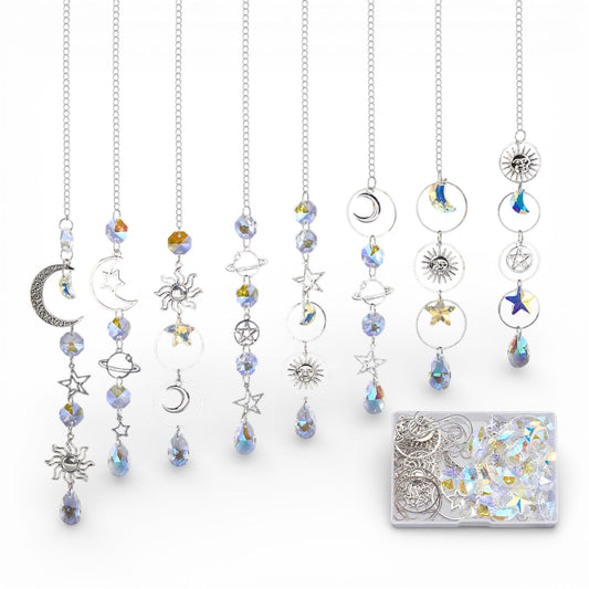 Kit DIY Attrapes Soleil – Thème Lune et Étoiles – Argenté (≈ 8 créations)