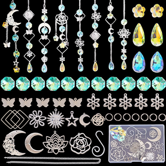 Kit DIY Attrapes Soleil et Lune – Acier Inoxydable et Verre – Argenté (≈ 8 créations)