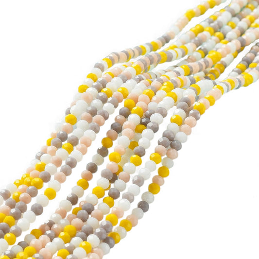x1 Fil de Perles de Verre à Facettes – Rondelles 4×3 mm – Jaune/blanc