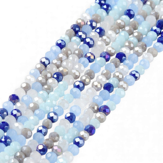 x1 Fil de Perles de Verre à Facettes – Rondelles 4×3 mm – Bleu