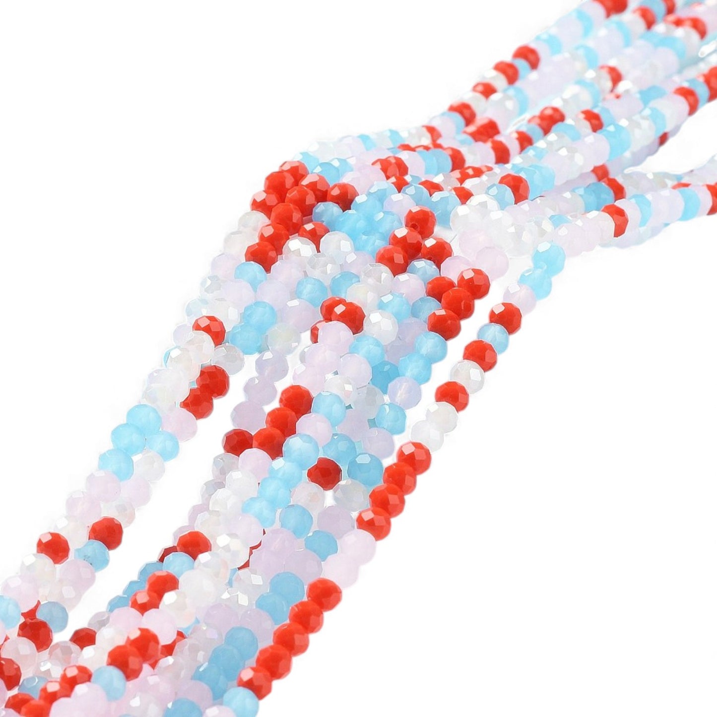 x1 Fil de Perles de Verre à Facettes – Rondelles 4×3 mm – Bleu/rouge/rose