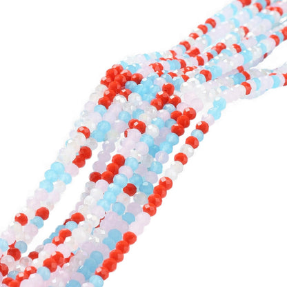 x1 Fil de Perles de Verre à Facettes – Rondelles 4×3 mm – Bleu/rouge/rose