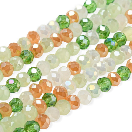 x1 Fil de Perles de Verre à Facettes – Rondelles 4×3 mm – Vert/champagne