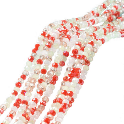 x1 Fil de Perles de Verre à Facettes – Rondelles 4×3 mm – Rouge/vert/rose