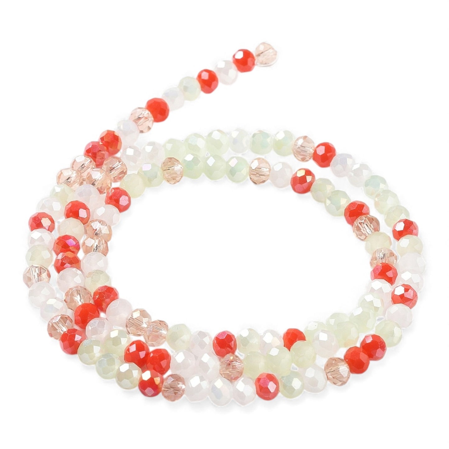 x1 Fil de Perles de Verre à Facettes – Rondelles 4×3 mm – Rouge/vert/rose