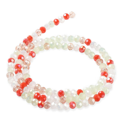 x1 Fil de Perles de Verre à Facettes – Rondelles 4×3 mm – Rouge/vert/rose