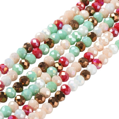 Fil de Perles de Verre à Facettes – Rondelles 6×5 mm – Vert/rouge/bronze