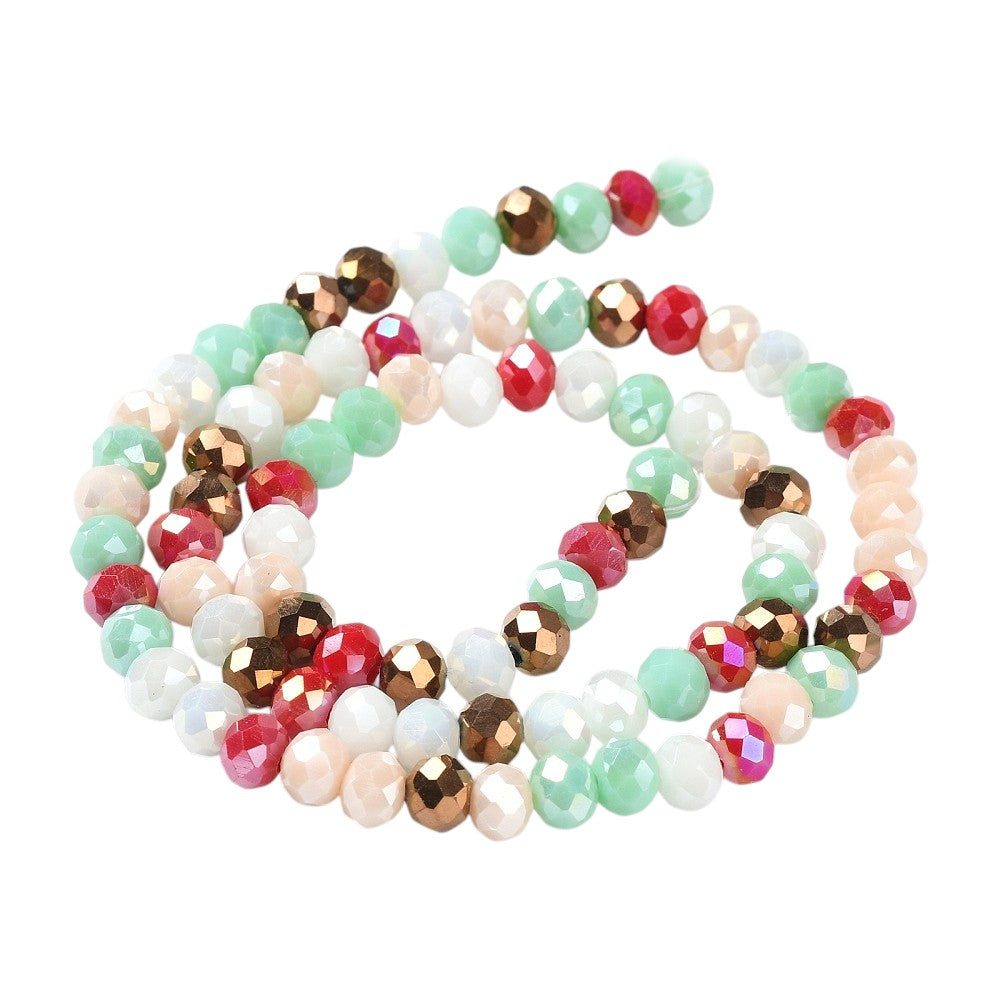 Fil de Perles de Verre à Facettes – Rondelles 6×5 mm – Vert/rouge/bronze