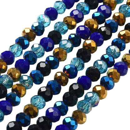 Fil de Perles de Verre à Facettes – Rondelles 6×5 mm – Bleu/Doré