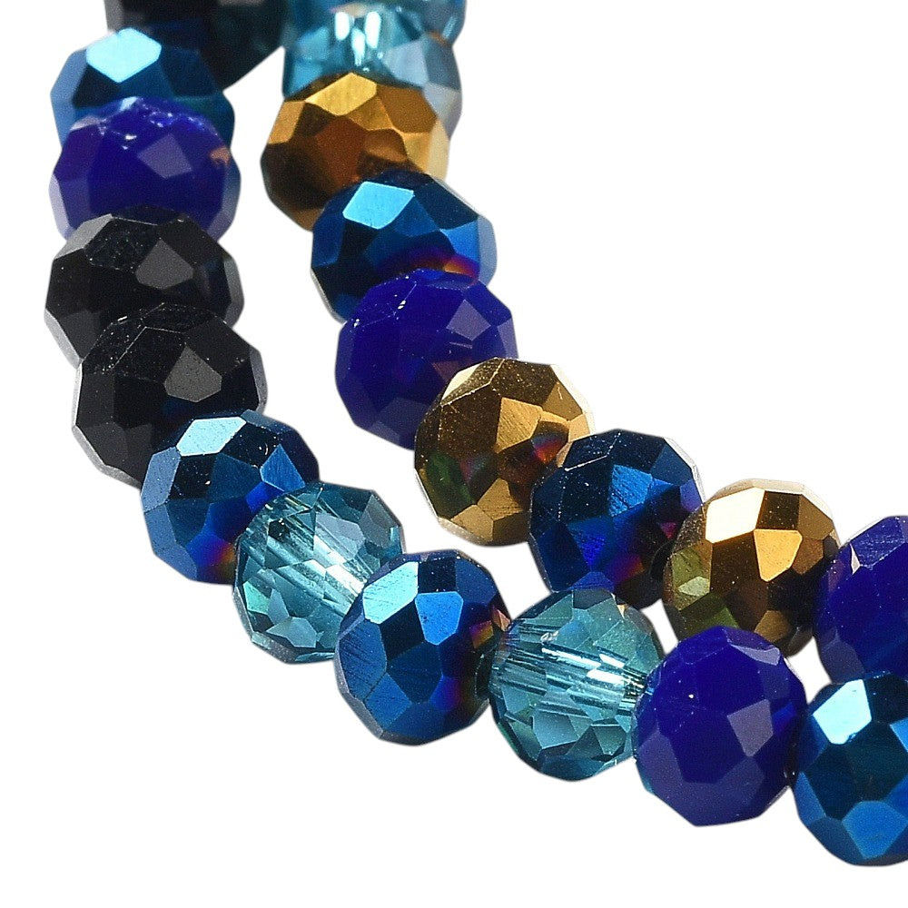 Fil de Perles de Verre à Facettes – Rondelles 6×5 mm – Bleu/Doré