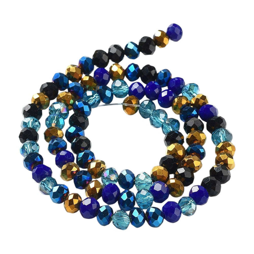 Fil de Perles de Verre à Facettes – Rondelles 6×5 mm – Bleu/Doré