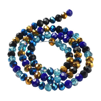 Fil de Perles de Verre à Facettes – Rondelles 6×5 mm – Bleu/Doré