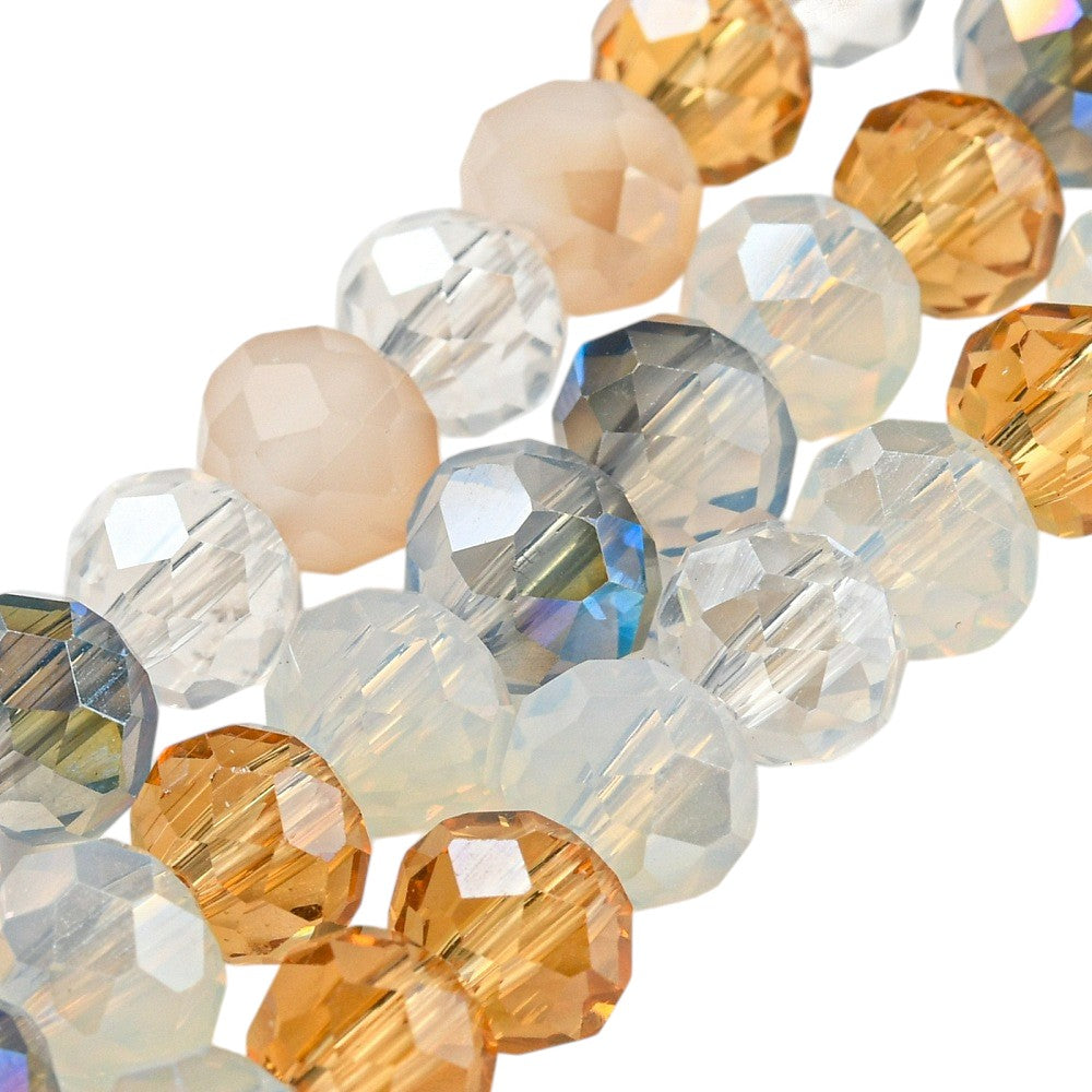 Fil de Perles de Verre à Facettes – Rondelles 6×5 mm – Gris/champagne