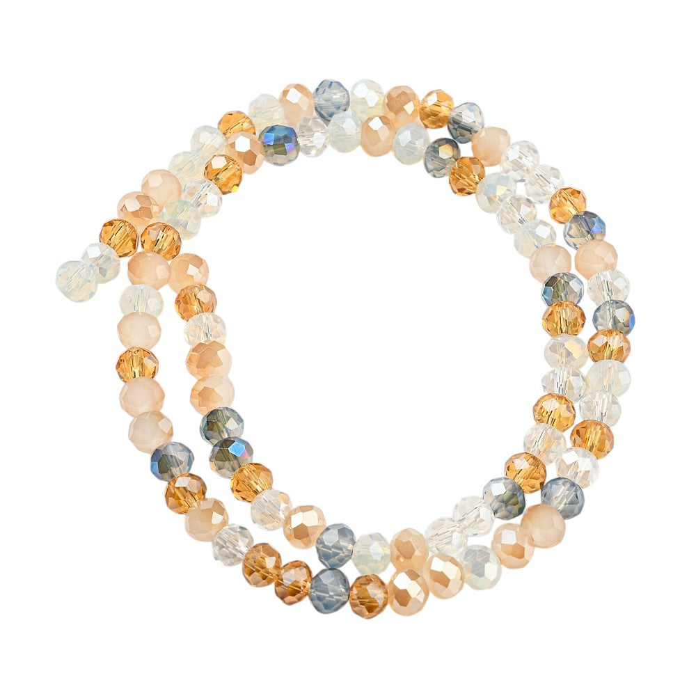 Fil de Perles de Verre à Facettes – Rondelles 6×5 mm – Gris/champagne