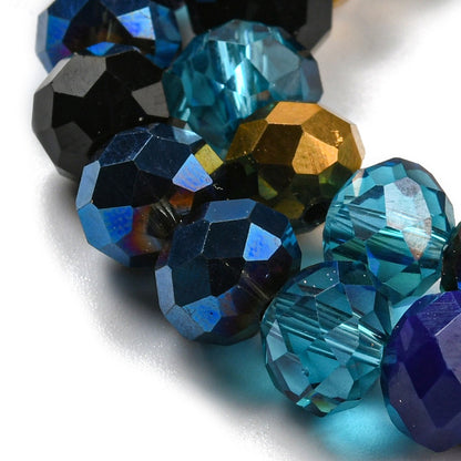 Fil de Perles de Verre à Facettes – Rondelles 8x6 mm – Bleu/doré