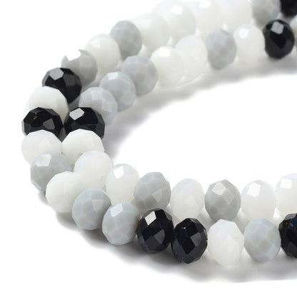 Fil de Perles de Verre à Facettes – Rondelles 8x6 mm – Blanc/gris/noir