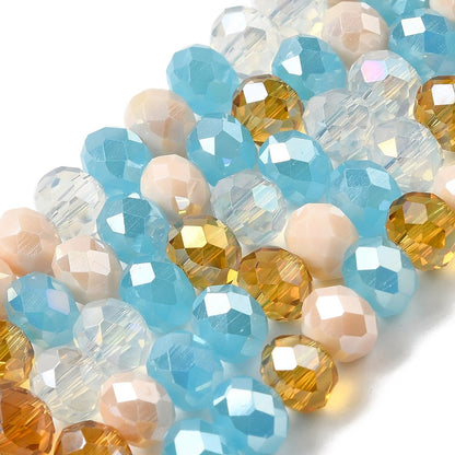 Fil de Perles de Verre à Facettes – Rondelles 8x6 mm – Bleu/ambré