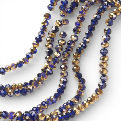 x1 Fil de Perles rondelles facettées en verre électroplaqué – Bleu Roi et Doré– 6 x 5 mm