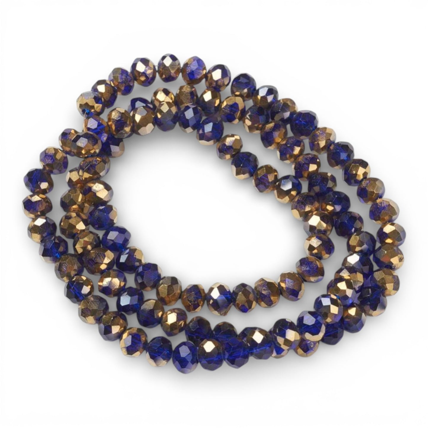 x1 Fil de Perles rondelles facettées en verre électroplaqué – Bleu Roi et Doré– 6 x 5 mm
