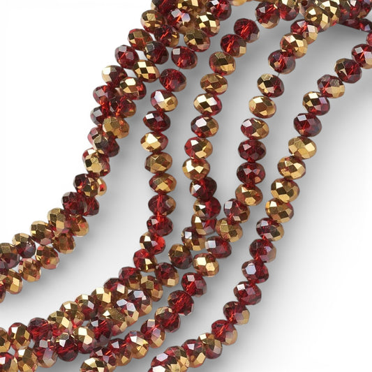 x1 Fil de Perles rondelles facettées en verre électroplaqué – Rouge et Doré– 6 x 5 mm