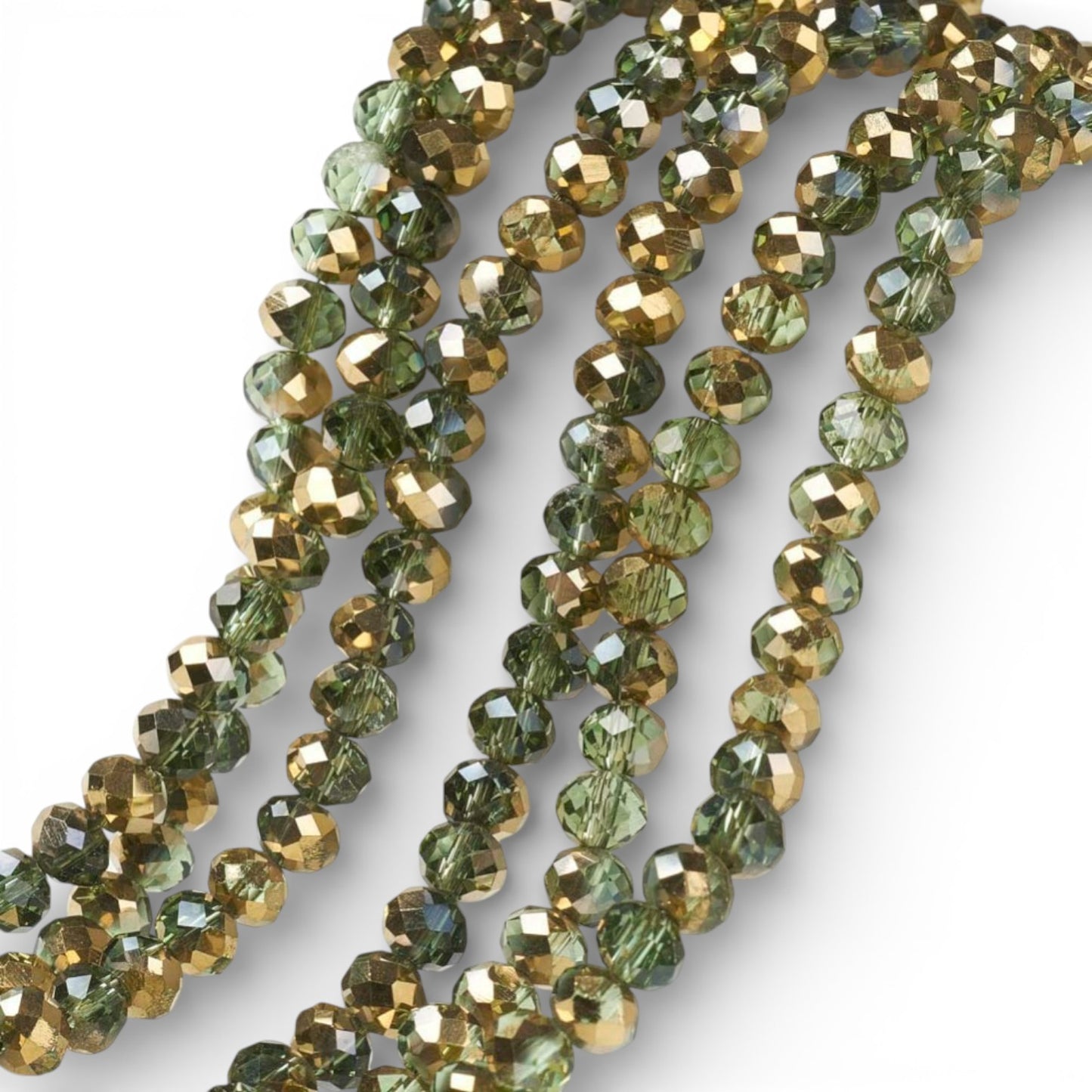 x1 Fil de Perles rondelles facettées en verre électroplaqué – Vert et Doré– 6 x 5 mm