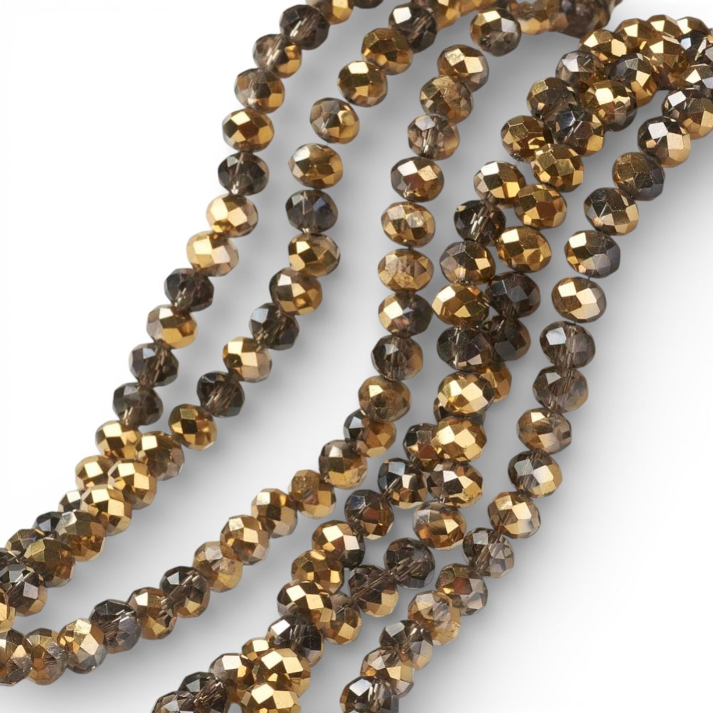 x1 Fil de Perles rondelles facettées en verre électroplaqué – Fumé et Doré– 6 x 5 mm