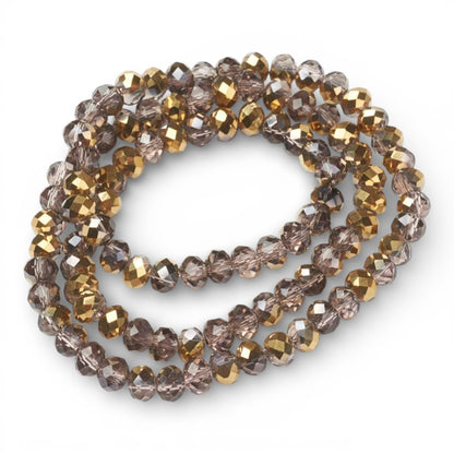 x1 Fil de Perles rondelles facettées en verre électroplaqué – Violine et Doré– 6 x 5 mm