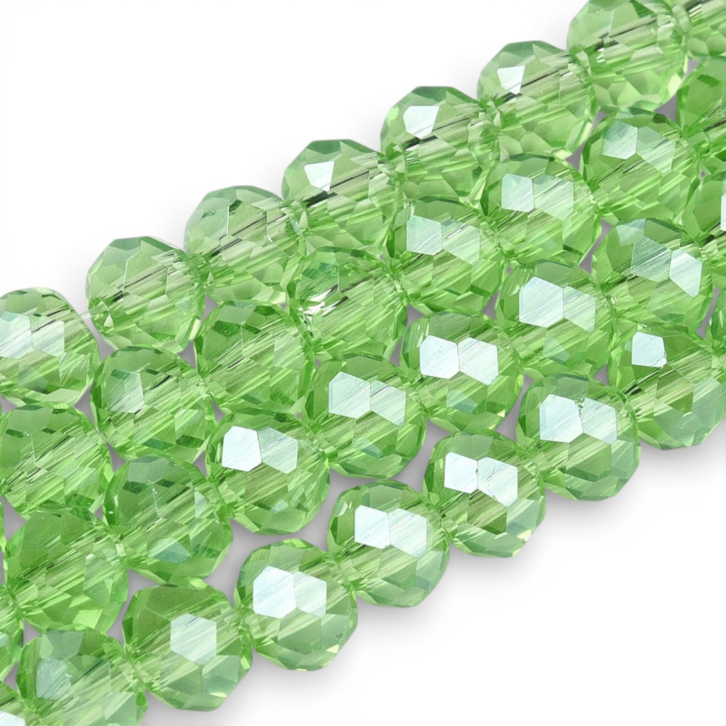 x1 Fil de Perles en Verre Facettées Rondelles – Vert Péridot – 8 x 6 mm