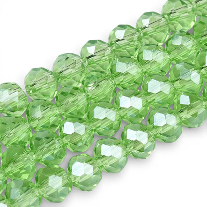 x1 Fil de Perles en Verre Facettées Rondelles – Vert Péridot – 8 x 6 mm