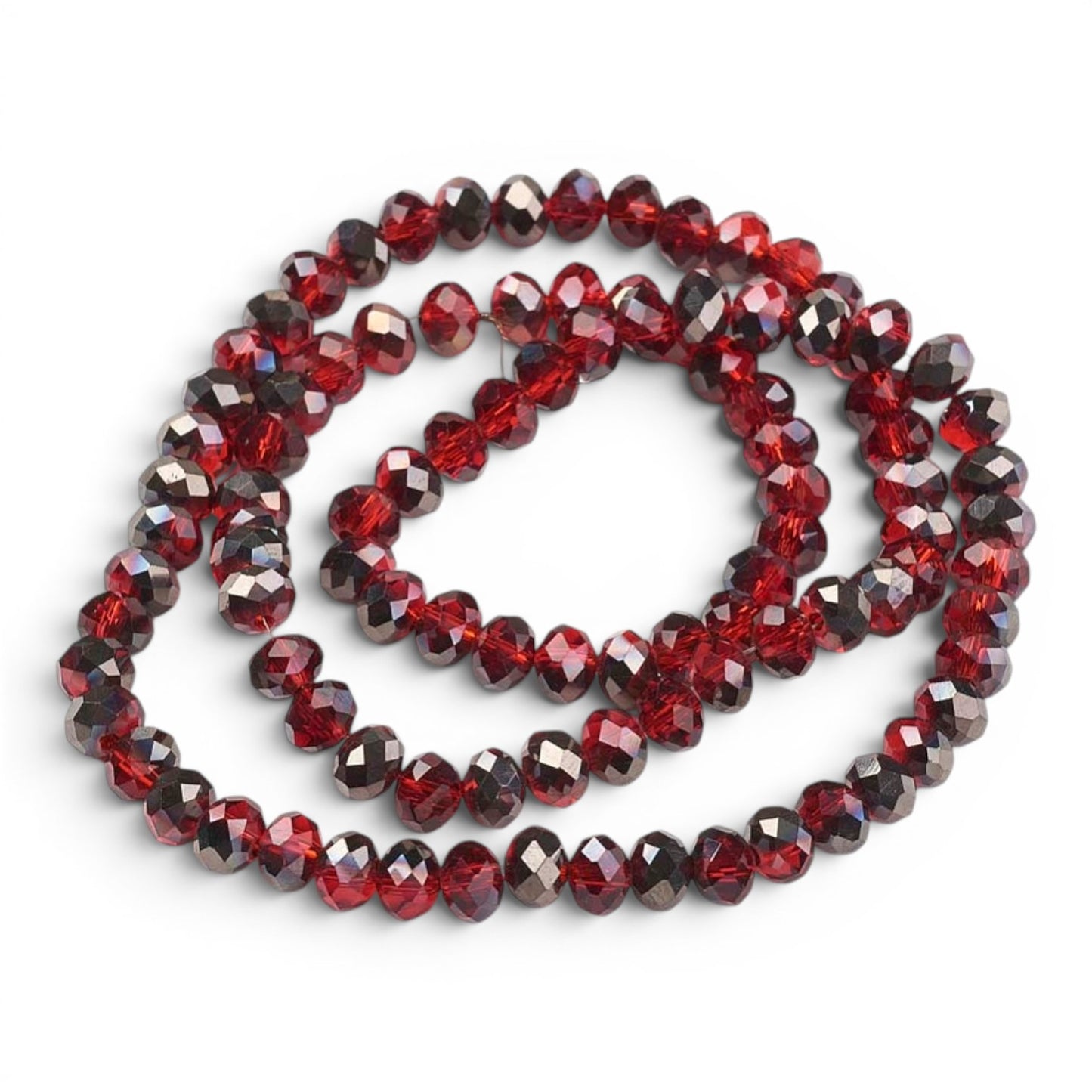 Fil de Perles en Verre à Facettes Électroplaquées – Rouge Foncé – 8x6mm