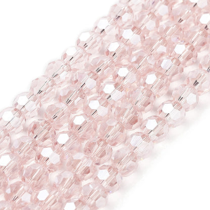 Fil de Perles de verre transparentes électroplaquées – Rondes 6 – Rose Clair