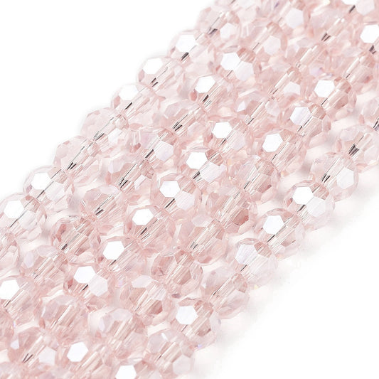 Fil de Perles de verre transparentes électroplaquées – Rondes 6 – Rose Clair