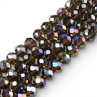 x1 Fil de Perles de verre électroplaquées AB – Rondelles facettées – Taupe AB – 6 mm