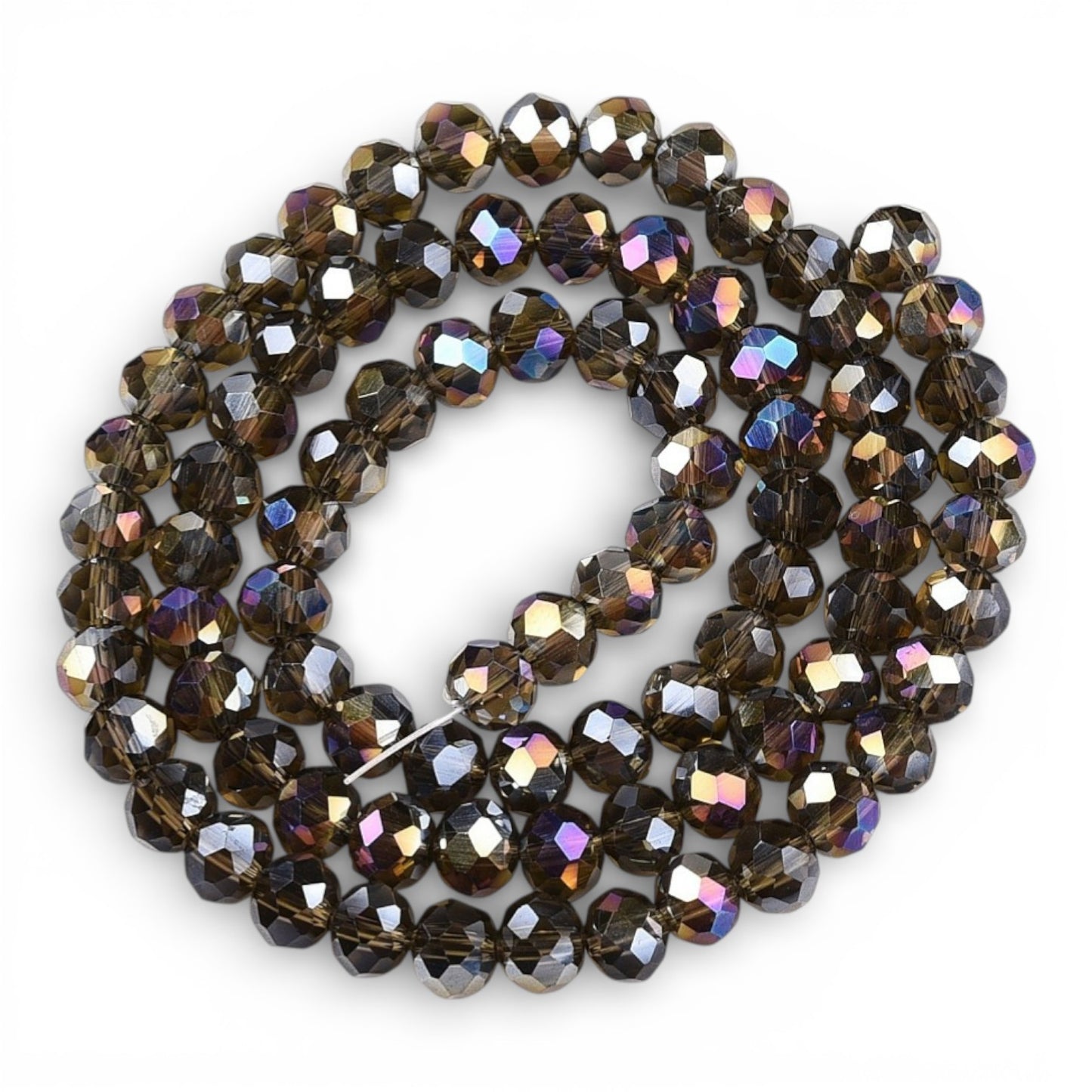 x1 Fil de Perles de verre électroplaquées AB – Rondelles facettées – Taupe AB – 6 mm