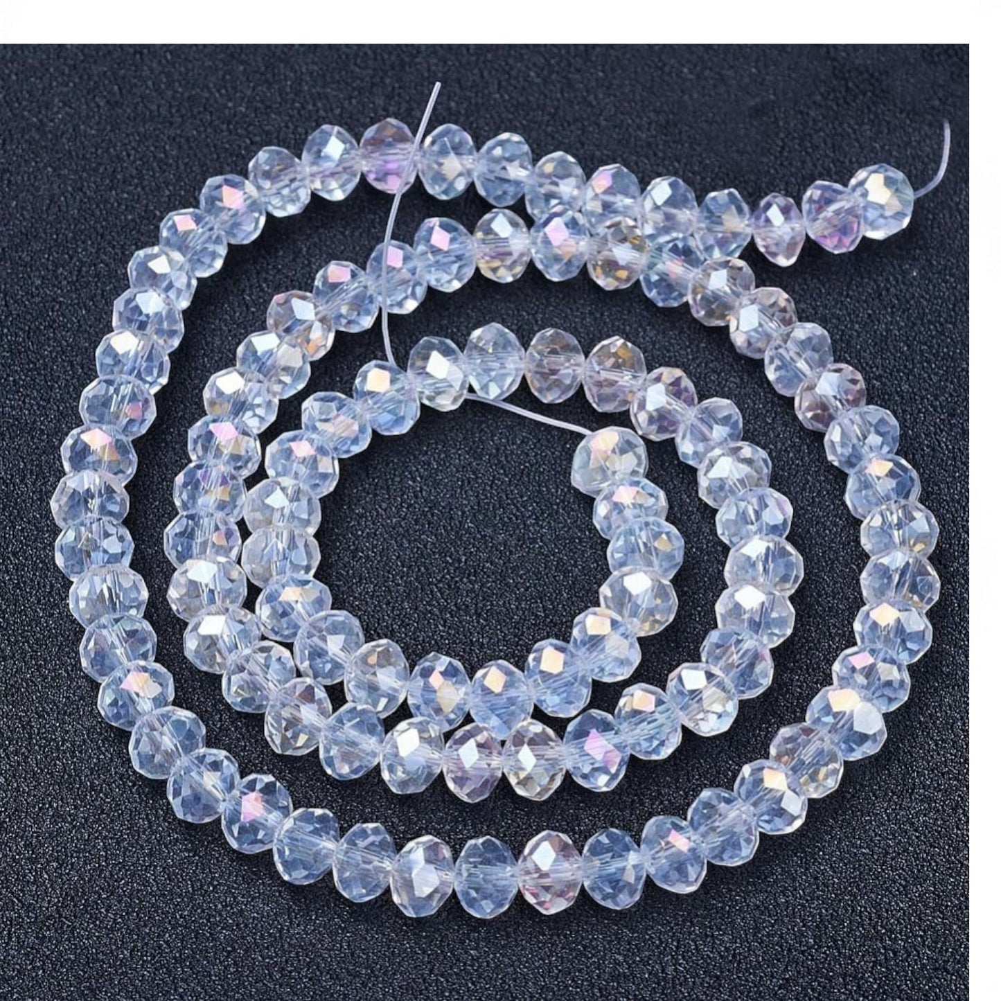 x1 Fil de Perles de verre électroplaquées AB – Rondelles facettées – AB light – 6 mm