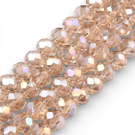 x1 Fil de Perles de verre électroplaquées AB – Rondelles facettées – Champagne AB – 6 mm