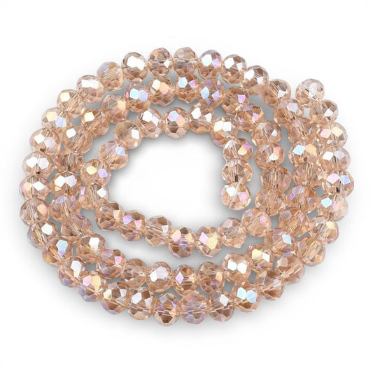 x1 Fil de Perles de verre électroplaquées AB – Rondelles facettées – Champagne AB – 6 mm