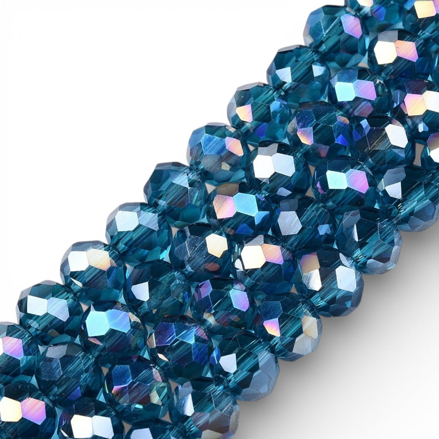 x1 Fil de Perles de verre électroplaquées AB – Rondelles facettées – Bleu Canard – 6 mm