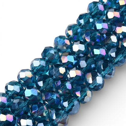 x1 Fil de Perles de verre électroplaquées AB – Rondelles facettées – Bleu Canard – 6 mm