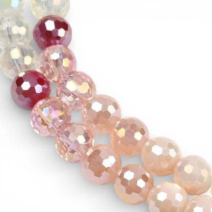 x1 Fil de Perles en Verre Électroplaqué à Facettes – Rose · 8 mm