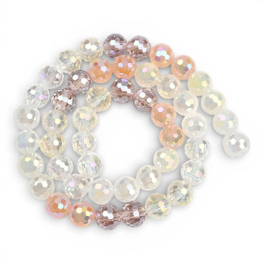 x1 Fil de Perles en Verre Électroplaqué à Facettes – Rose Pâle · 8 mm