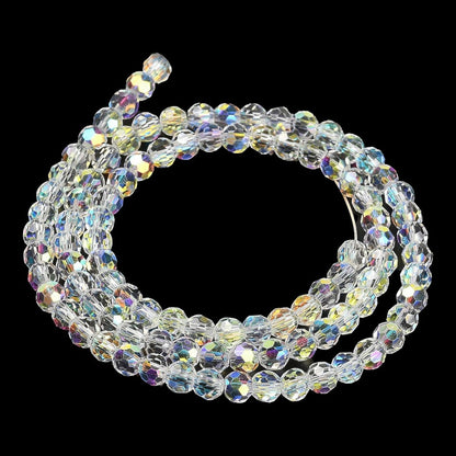 x1 Fil de Perles de Verre Électroplaquées AB – Rondes Facettées 4 mm