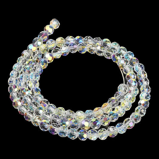 x1 Fil de Perles de Verre Électroplaquées AB – Rondes Facettées 4 mm