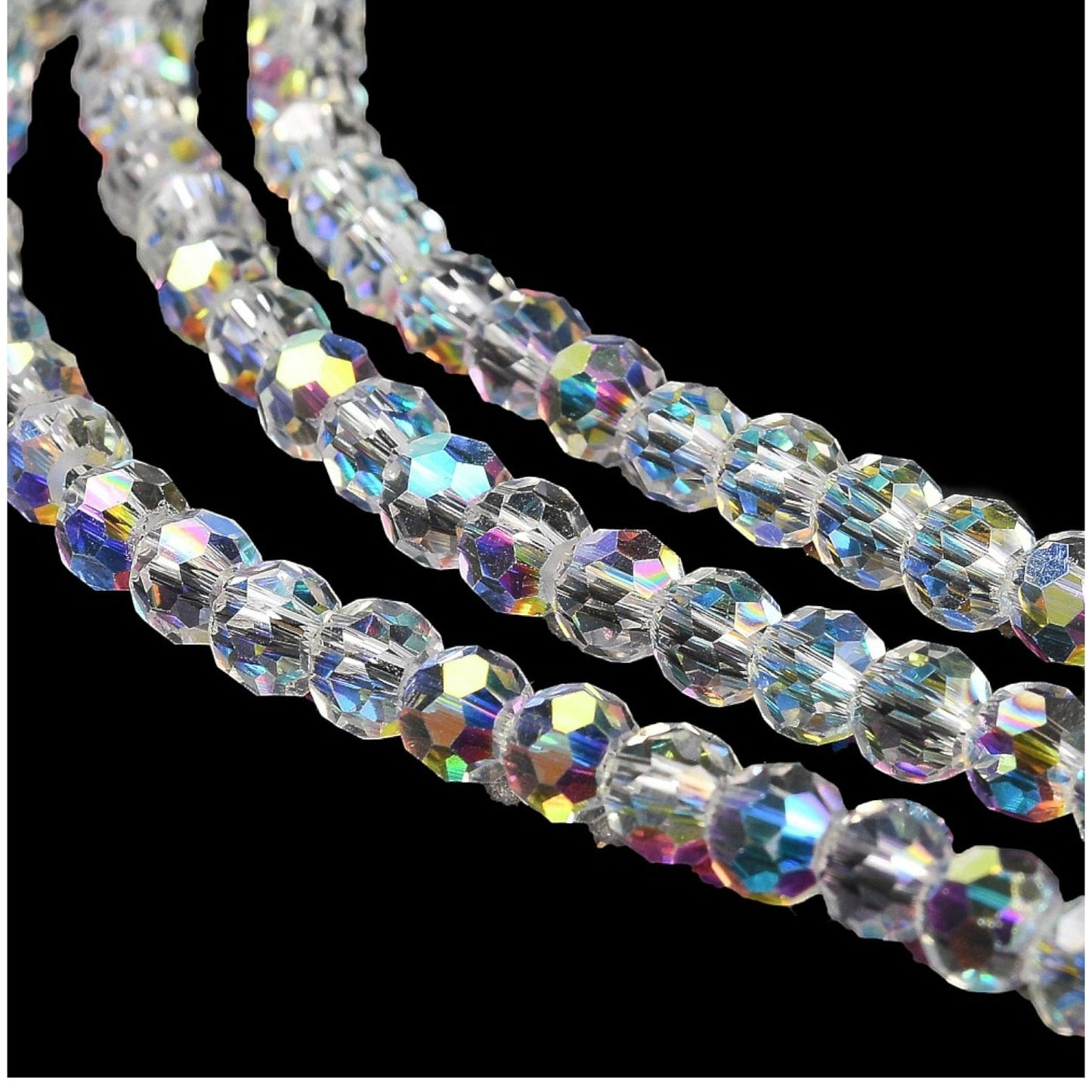 x1 Fil de Perles de Verre Électroplaquées AB – Rondes Facettées 4 mm