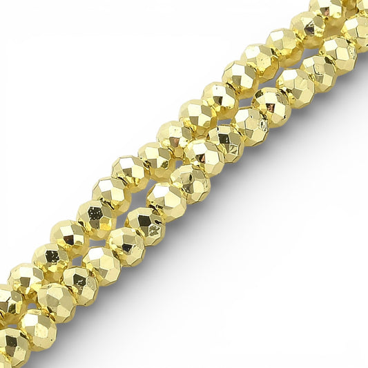 Fil de Perles en Verre Galvanoplastique Plaqué Doré light – Rondelles Facettées 3 x 2,5 mm